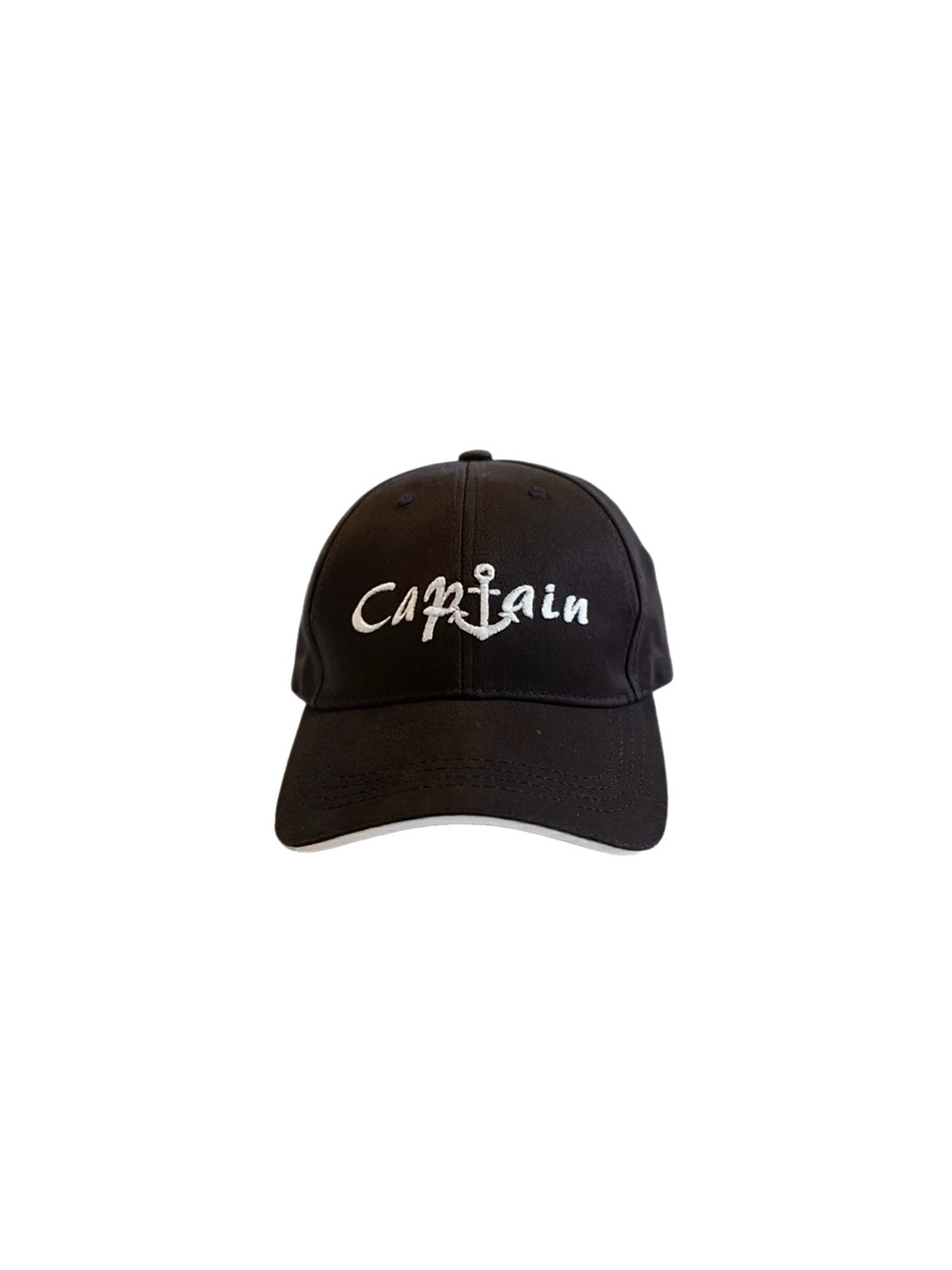 Vintage Black Embroidered Anchor Boat Captain Strapback Hat
